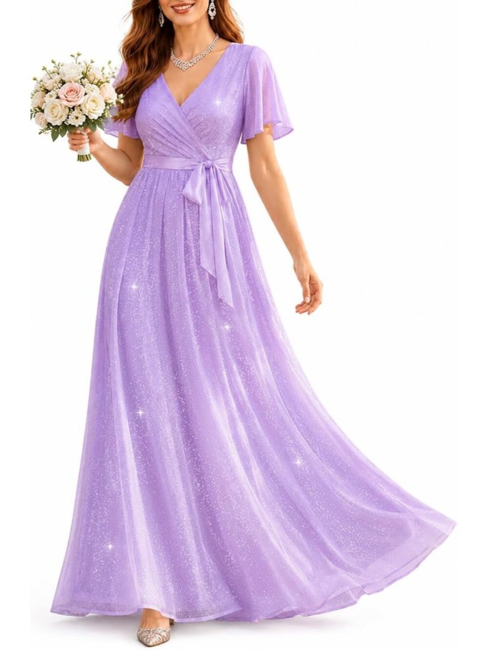 Women's Lavender Sparkly Sequin Fabric Sparkly Formal Gown Gala Prom Long Dress